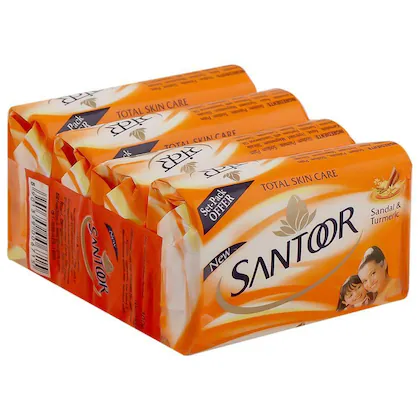 Santoor Skin Moisturidsing Sandal & Turmeric Bathing Soap, (pack of 44g x 4)