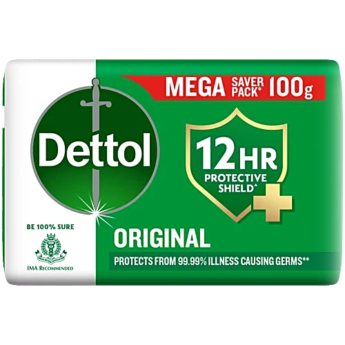 Dettol Original Bathing Soap Bar With 12 HR protective shield, 4 x 100 g