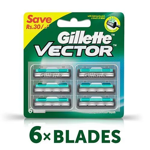 Gillette Vector Plus - Manual Shaving Razor Blades - 6 Cartridges