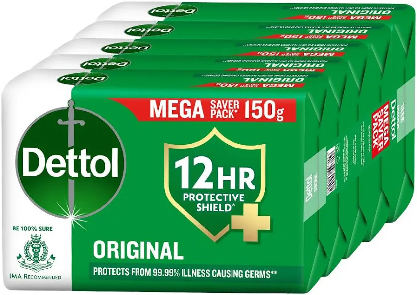 Dettol Original Bathing Soap Bar With 12 HR protective shield, (4 x 150 g)